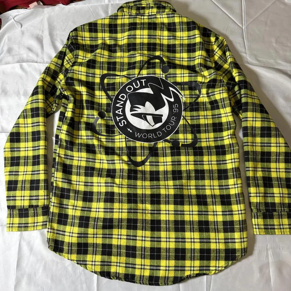 Cakeworthy Stand Out World Tour ’95 Yellow Black Plaid Flannel Shirt S - Picture 2 of 8